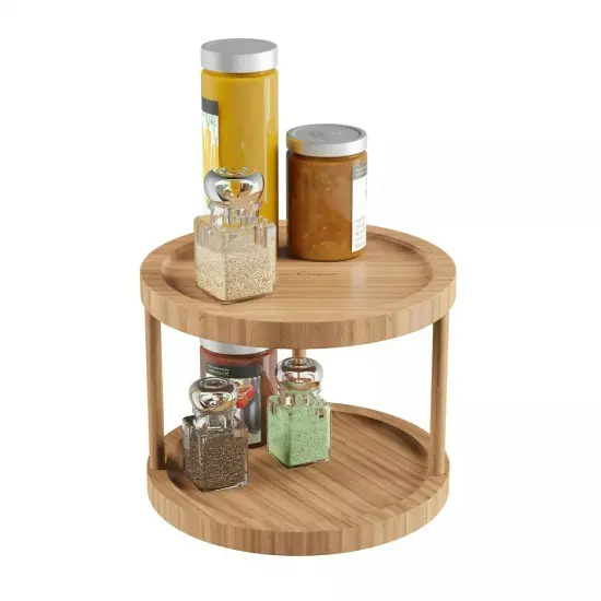Bamboo 2 Tier Lazy Susan Countertop Cupboard 10 Inch Spices Rack Shelf {1}