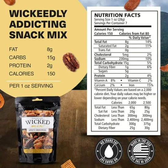 Wicked Mix Snack Mix with Mixed Nuts, Sweet and Salty Trail Mix Snack Packs with Almonds, Cashews, Pretzels, Pecans - Healthy Snacks Zero Trans Fat (Original Mix, Pack of 3) {4}