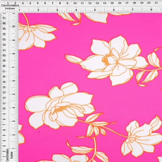 1 Yard Pink Hot Floral DTY Brushed Knit Fabric Stretch Soft Print 58/60 Inches Wide {2}