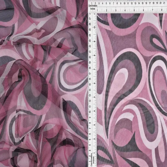 1 Yard Polyester Spandex Mesh Fabric Retro Paisley Geo Print Soft Sheer 58/60" Width BROWN CLAY {7}