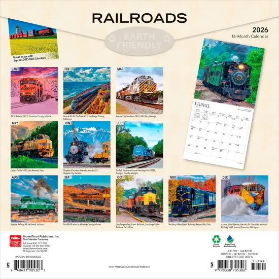 Railroads | 2026 12 x 24 Inch (Hanging) Monthly Square Wall Calendar | Plastic-Free {2}