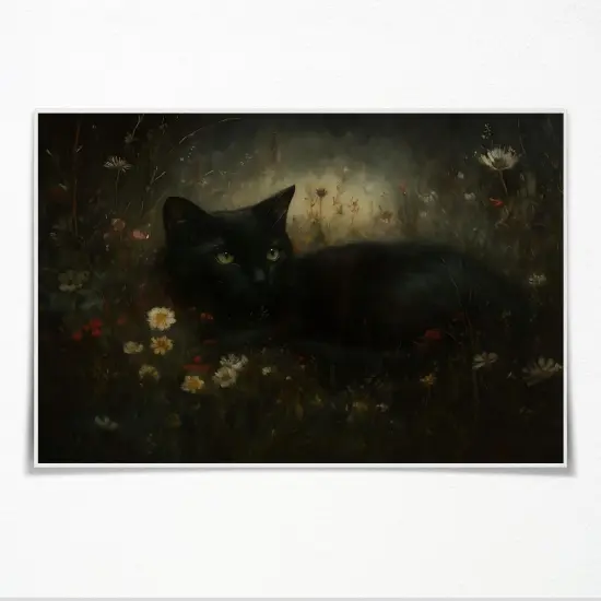 Halloween Black Cat Wall Art Decor - 12x18 Inch (Unframed) {1}