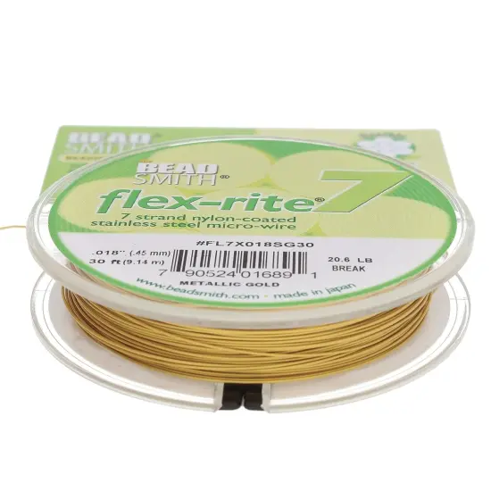 The Beadsmith Flex-Rite 7 Strand Nylon Coated, Stainless-Steel Beading Wire, Jewelry Making Supply (.018 Dia, Gold - 30 Ft) {2}