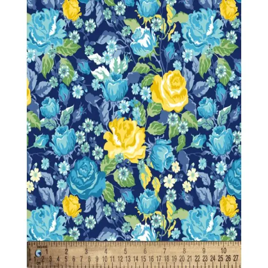 Roses are Yellow Flowers are Blue Cotton Fabric | By the Yard | Sewing and Crafting | 44 inches wide {1}