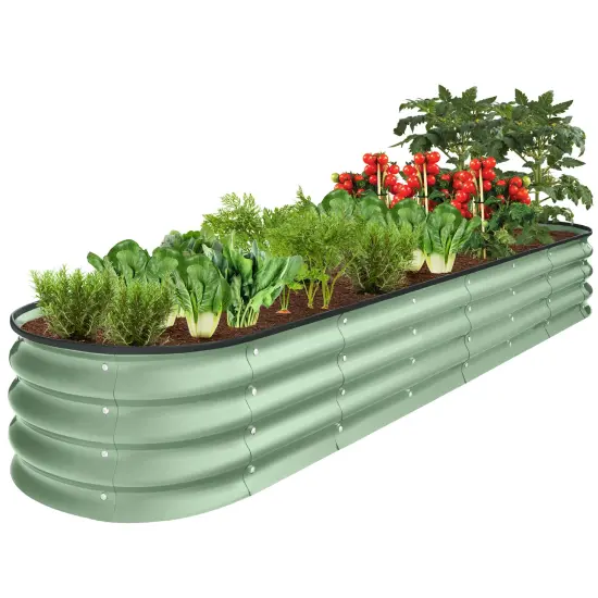 Best Choice Products 8x2x1ft Outdoor Metal Raised Oval Garden Bed, Planter Box for Vegetables, Flowers Wood Grain {7}