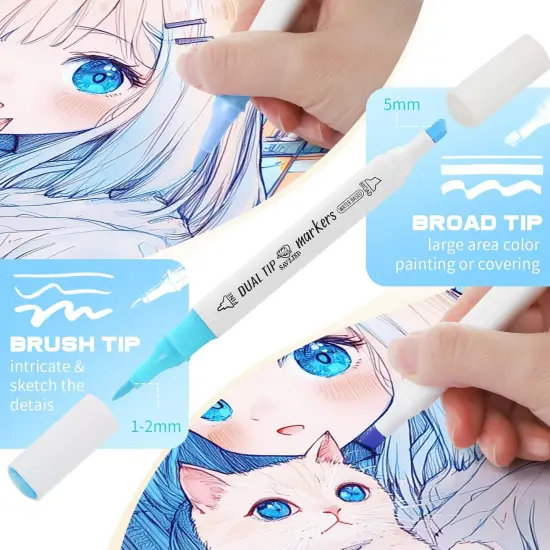 168 Colors Dual Tip Markers Set - Water-Based Ink {2}