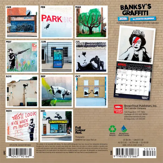 Banksy's Graffiti OFFICIAL | 2026 7 x 14 Inch (Hanging) Monthly Mini Wall Calendar {2}