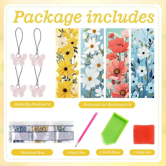4pcs Flower Diamond Art Painting Bookmarks Kit for Adults {2}