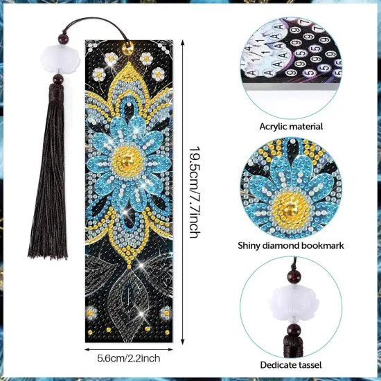 8 Pieces Floral Diamond Art Painting Bookmarks Kits for Beginners (Flower) {3}