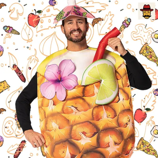Pineapple Cocktail Drink Costume Tropical Tunic 3D Headpiece {6}