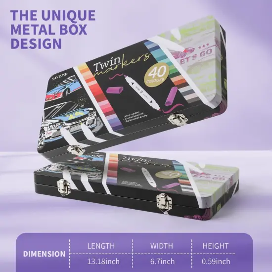 40 Colors Alcohol Markers Set with Metal Box for Kids {2}