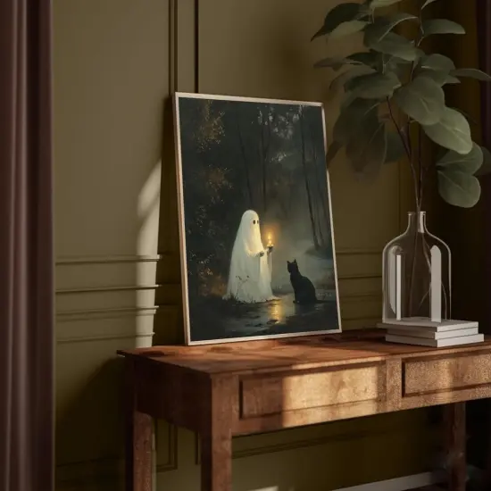 Halloween Vintage Cute Ghost Wall Art Poster - 8x10 Inches {4}