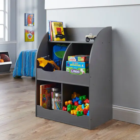 Badger Basket Four Bin Storage Cubby with Bookshelf Charcoal {2}