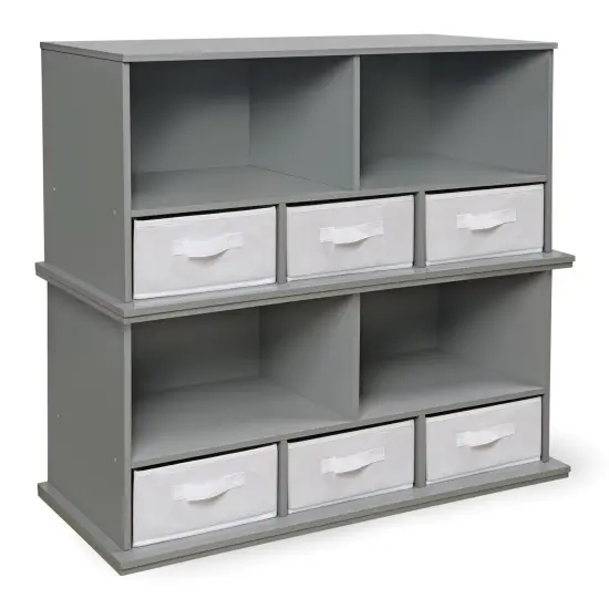 Badger Basket Stackable Shelf Storage Cubby with Three Baskets Gray {6}