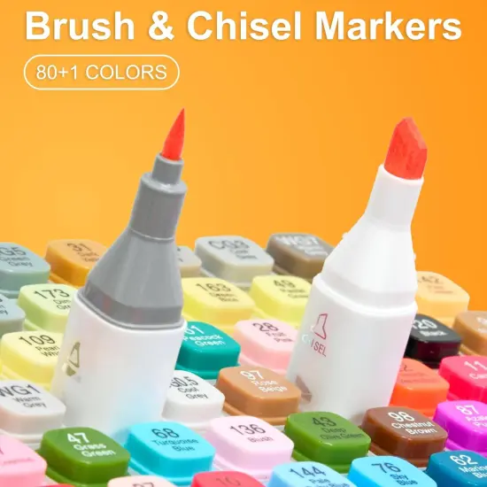 80+1 Colors Dual Tip Brush & Chisel Alcohol-Based Art Markers {2}