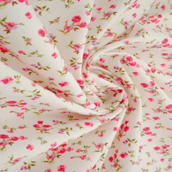 1 Yard Stretch Poplin Ditsy Print Fabric, 57/58&Prime; Wide Cotton Spandex Blend PINK HOT {6}