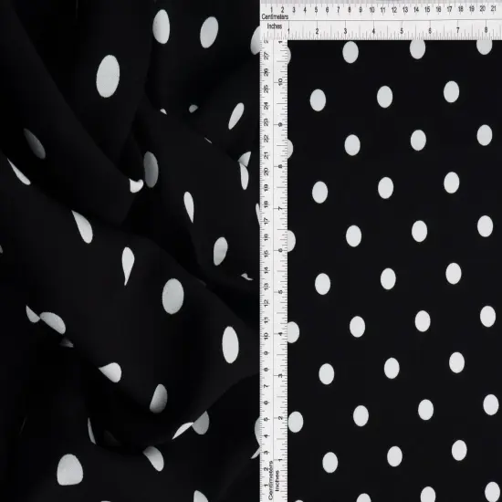 1 Yard Comfort Rayon Challis Polka Dots Print Fabric 54&Prime; Wide IVORY/BLACK {6}