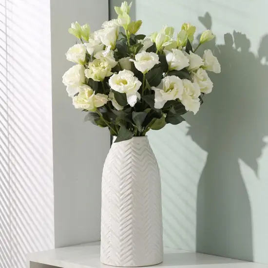 White Vase for Flowers Ceramic Vase for Decor, Modern Decorative Tall Vases for Your Kitchen/Office/Living Room/Bookshelf/Mantel - White Texture(Medium {1}