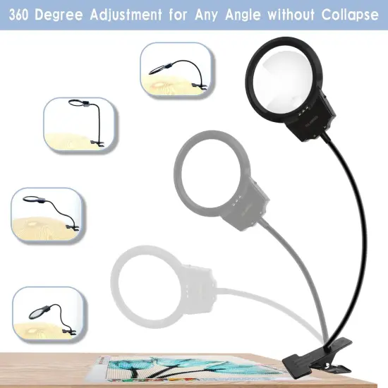 5D Diamond Painting Tools, LED Light with Magnifiers for Diamond Painting, 4X & 6X Magnifier LED Light with Clip and Flexible Neck, 5D Diamond Painting and Cross Stitch Tool Accessory Magnifier Lamp {4}
