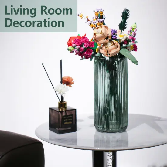 Flower Vase 7.6 Inch Green Thickened Glass Vase for Lego Flowers,Bookshelf,Dinner Table,Office Desktop,Meeting Room,Bathroom,Countertop,Home Christmas Day Decoration {4}