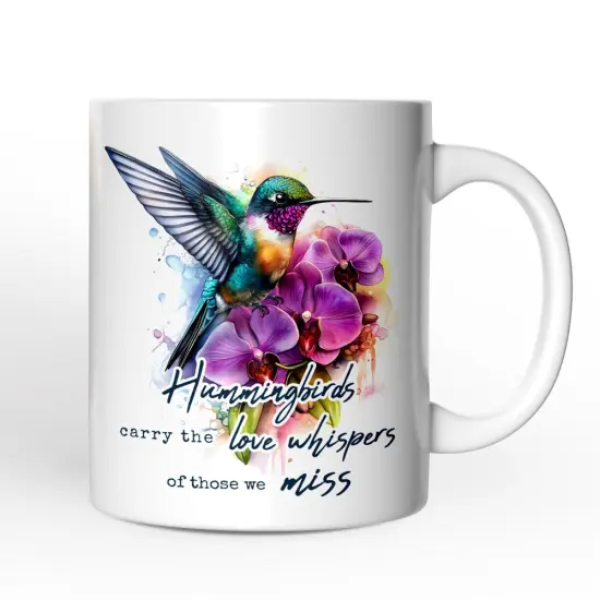 Artistic Hummingbirds Carry the Love Whispers Quote Mug, Memorial Gift {4}