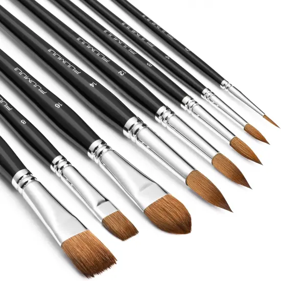 8Pcs Sable Brush Set Variety Shapes with Flat, Round Pointed, Cat's Tongue Oval Wash Perfect for Watercolor Acrylic Gouache Inks Painting {1}
