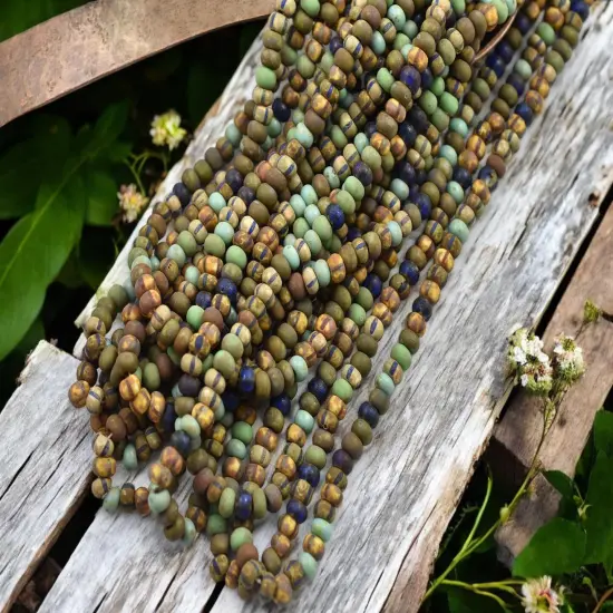 6/0 Aged Matte Rain Forest Striped Picasso Mix Seed Beads (20" Strand) {4}