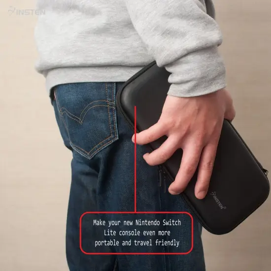 Carrying Case for Nintendo Switch Lite 2019 and Accessories - EVA Hard Shell Protective Carry Case Travel Bag with Wrist Strap, Game Slot (Black) {6}