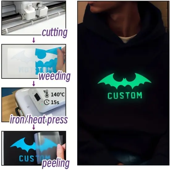 12'' x 12''-6 Sheets HTV Heat Transfer Vinyl for Cricut Machine-Fluorescent Glow in Dark HTV, {3}