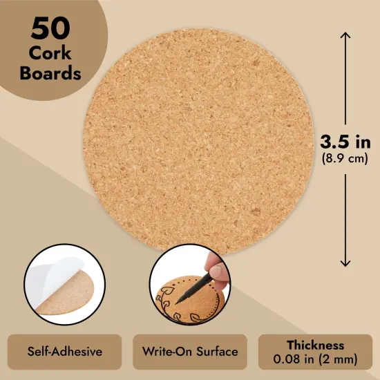 50 Pack Self-Adhesive Cork Coaster Backing Sheets - Round Circles for DIY Crafts (3.5 Inch Diameter) {5}