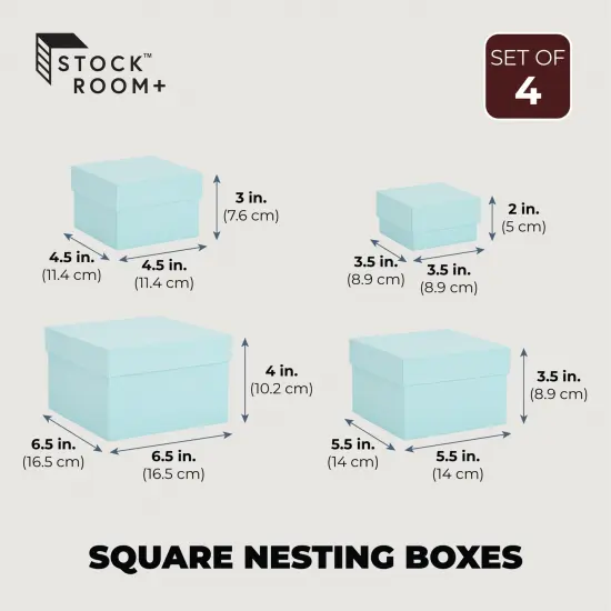 Stockroom Plus Set of 4 Sizes Square Nesting Gift Boxes with Lids for Presents, Stacking Decorative Goodie Box for Holidays, Wedding, Birthday, and Party Favors (Teal) {3}