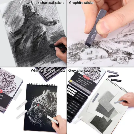 24 Pieces Black & White Vine Charcoal Sticks for Drawing, Sketching {5}