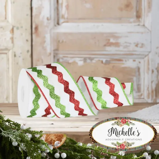 2.5" Glitter Ricrac Ribbon: Red, Lime & White (10 Yards) {3}