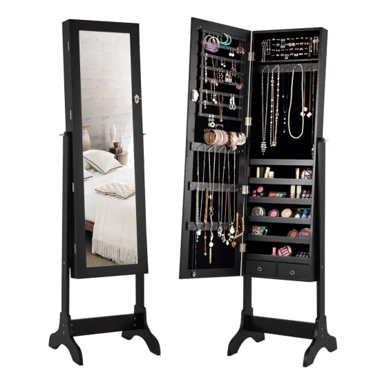 Costway Mirrored Jewelry Cabinet Armoire Storage Organizer Box Drawers {7}