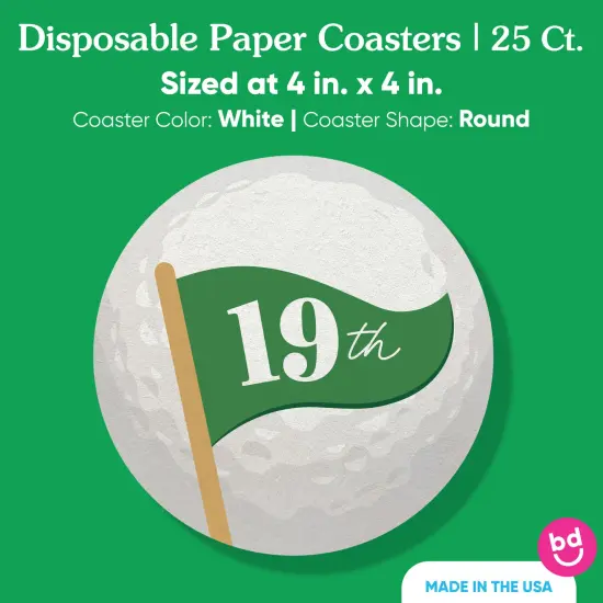 Big Dot of Happiness 25 Ct 19th Hole Golf Drink Coasters, 4-Inch Disposable Round Paper Coasters for Birthday Party, Table Decor for Bar Drinks {5}