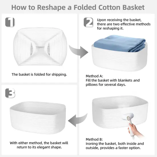 ORGMASTER Small Rope Basket 13" x 8.5" x 5.1", Woven Storage Baskets Closet Organizer Bins, Shelf Boxes for Organizing Home Office, Cat Dog Toy Box, Empty Gift Basket 2 Pack, White {1}