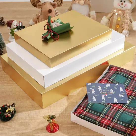 6 Christmas Gift Boxes with Lids 11x8.5x1.5 Inches Gold Shirt Boxes Gift Boxes for Clothes Gift Wrap Boxes (Grain Texture Gold) {4}