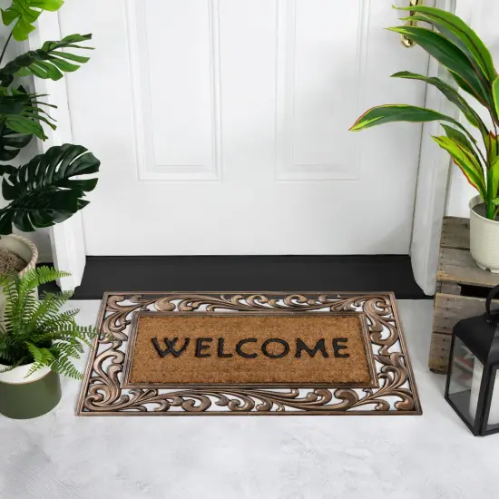 Northlight Natural Coir Welcome with Scroll Design Outdoor Doormat 18" x 30" Black {4}