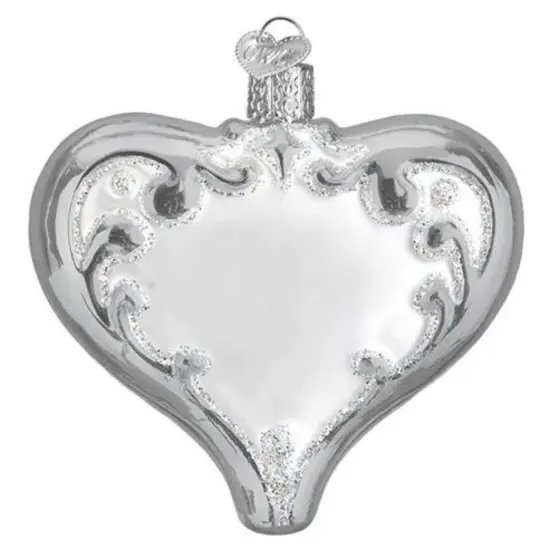Old World Christmas 3.5 Inch 25Th Anniversary Heart Christmas Tree Ornament , Wedding Silver {2}