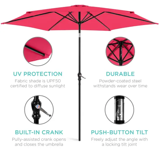 Best Choice Products 10ft Outdoor Steel Market Patio Umbrella w/ Crank, Tilt Push Button, 6 Ribs Hot Pink {5}