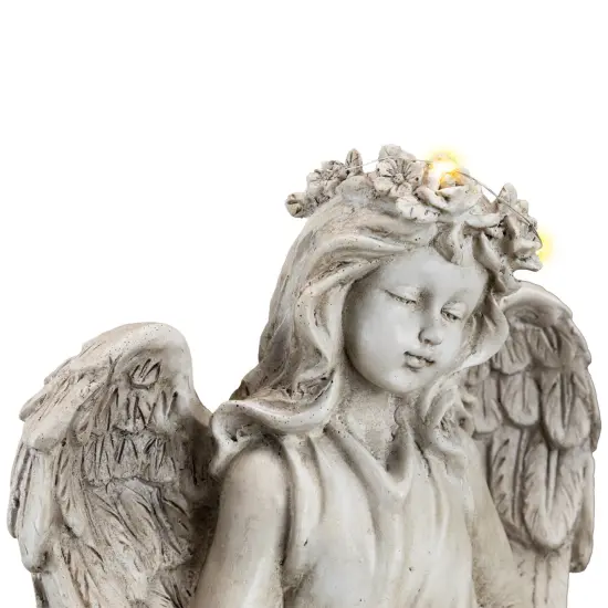 Northlight LED Lighted Angel With Rabbit Outdoor Garden Statue - 12" Beige {7}