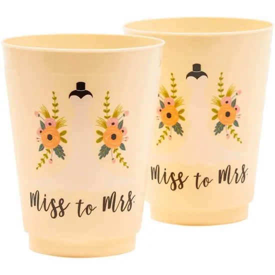 Plastic Party Cups for Bachelorette Party and Bridal Shower, Miss to Mrs. (16 Pack) Orange {5}
