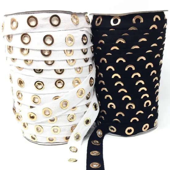 Eyelet Gold Plated Cotton Twill Tape Black or White Sold By the Yard {3}