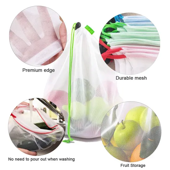 16 Pcs Mesh Small Toy Bags for Storage, 3 Sizes Reusable Mesh Drawstring Produce Bags Puzzle Bag for Kids Storage Playroom Organization, Fruits, Vegetable {6}