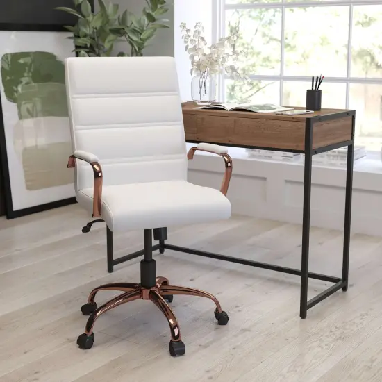 Merrick Lane Milano Contemporary Mid-Back Home Office Chair with Padded Arms WhiteFxLea/GoldFrame {7}