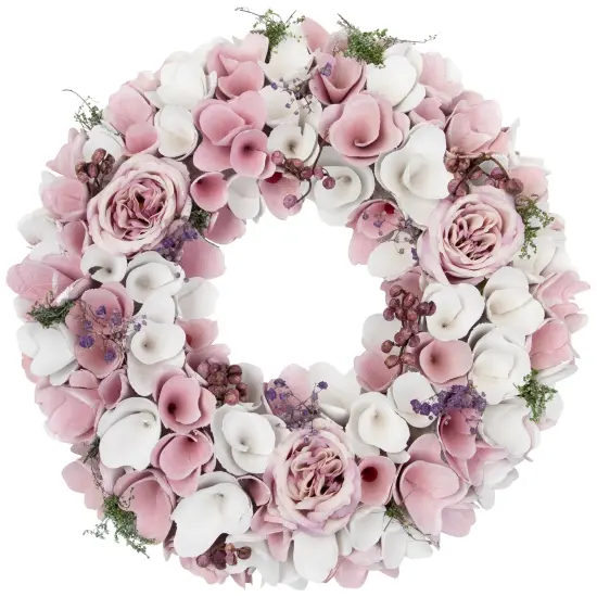 Northlight Wooden Floral Artificial Spring Wreath with Berries - 13.5" - Pink and White {3}