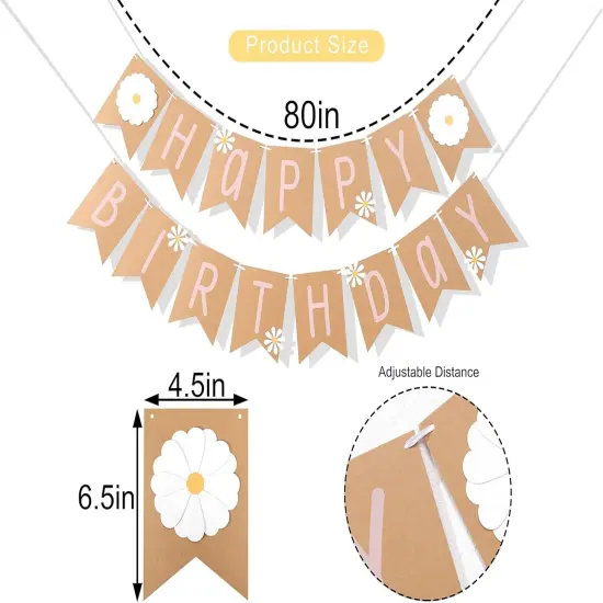 Daisy Happy Birthday Banner - Daisy Theme Birthday,Wildflower Birthday Banner, Groovy Birthday Theme for 1st Birthday, Daisy Themed Birthday Party Decoration Banne,Girl 1st Birthday Decoration {2}