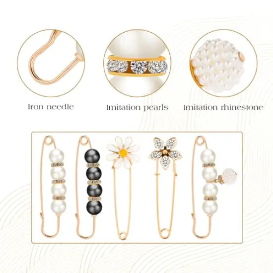 35 Pcs Pearl Brooch Sweater Shawl Neckline Pins Faux Pearl Buttones Artificial Pearls Brooches for Girls Women Cover Up Clothing Dresses Decoration Accessories Pant Waist Tightener Safety Pins {5}