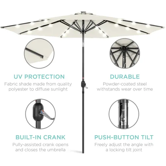 Best Choice Products 10ft Solar LED Lighted Patio Umbrella w/ Tilt Adjustment, UV-Resistant Fabric Ivory {5}