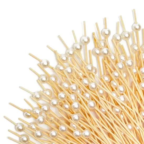 150 Pack White Pearl Toothpicks for Food, Decorative Bamboo Cocktail Picks for Appetizers (4.7 in) Brown {7}